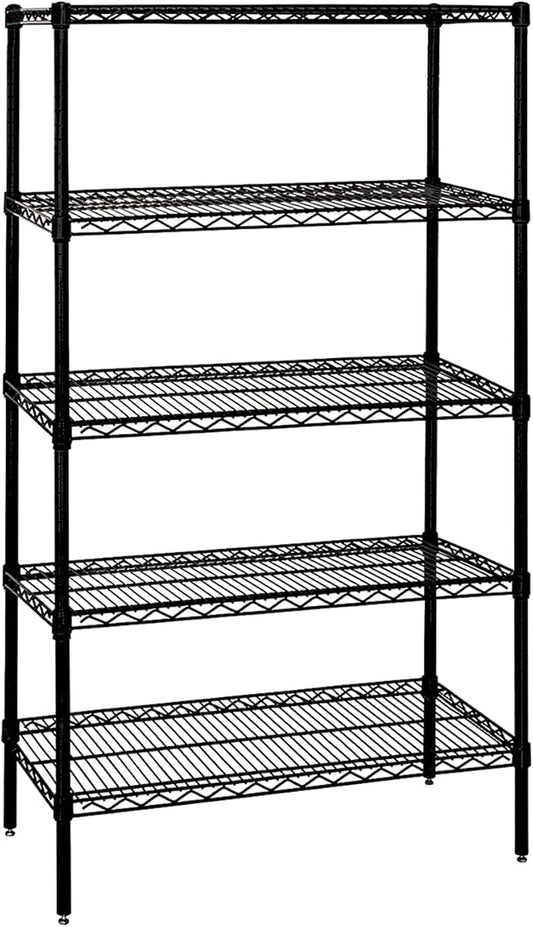 Quantum Storage Systems WR86-2130BK-5 Wire Shelving Starter Kit, 30" W x 21" D x 86" H, 600 lbs Capacity, Carbon Steel, Epoxy Coated, Black, NSF
