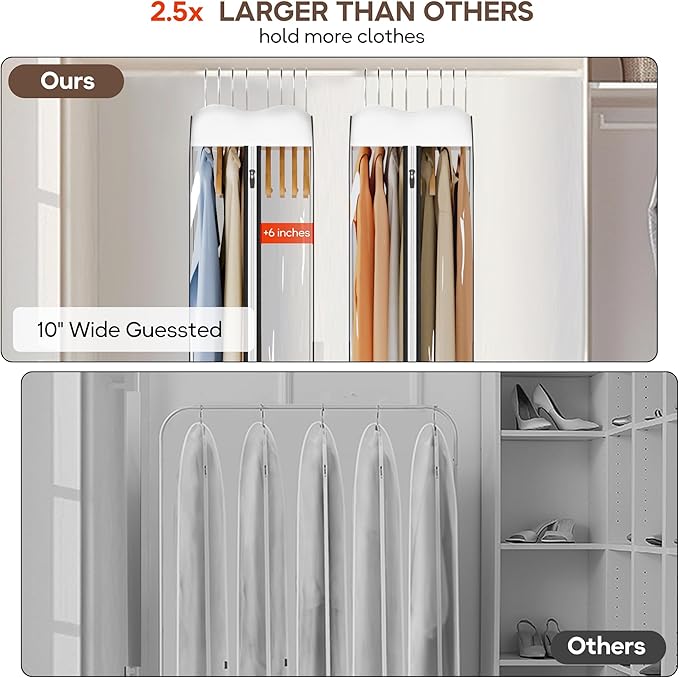 KEETDY 10" Guessted Garment Bags for Hanging Clothes, All Clear 40" Suit Bag for Closet Storage for Suits, Coats, Dresses Cover（4 Packs）