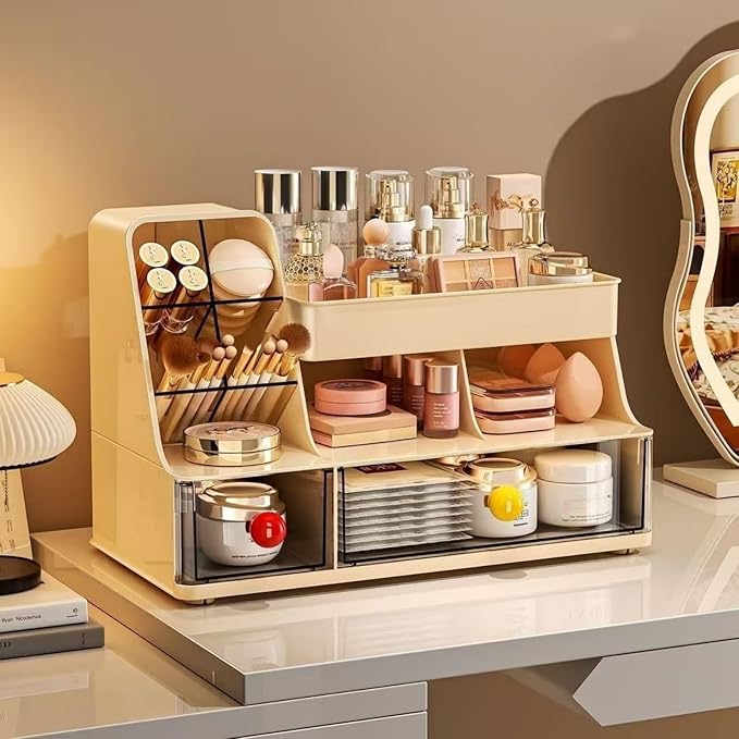 Makeup Organizer with Drawers for Vanity,Bathroom Countertop Organizer with Brushes Holder,Skincare Storage Organizer,Perfect Cosmetic Display Case for Your Beauty Essential