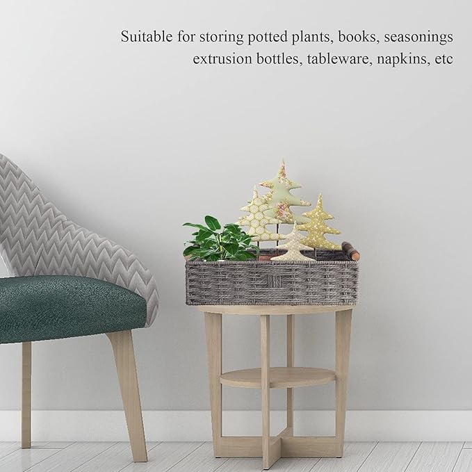 Round Paper Rope Storage Basket Wicker Baskets for Organizing with Handle Decorative Storage Bins for Countertop Toilet Paper Basket for Toilet Tank Top Small Baskets Set,Grey