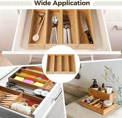 OMISTAR 8 PCS Wooden Drawer Organizers, Stackable Utensil Cutlery Storage Trays, Kitchen Utensils Organizer, Wooden Holder Drawer Organization for Stationery, Cosmetics, Office Supplies