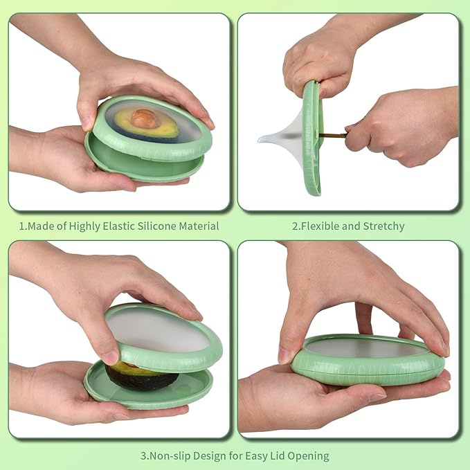 Avocado Saver Set of 4 Silicone Stretch Food Storage Pods, Reusable Produce Saver Containers for Fridge,Onion Keeper Lemon Tomato Vegetable Fresh Keeper