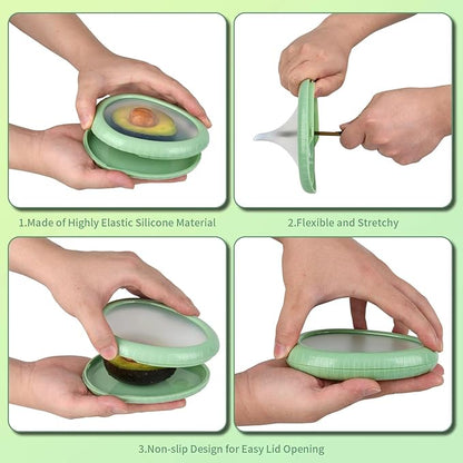 Avocado Saver Set of 4 Silicone Stretch Food Storage Pods, Reusable Produce Saver Containers for Fridge,Onion Keeper Lemon Tomato Vegetable Fresh Keeper