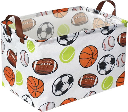 Rectangular Basketball Baskets,Football Basket Organizer.Baseball Basket with Handles.Basketball Bins,Clothers,Books,Kid's Gifts Storage. (Ball)