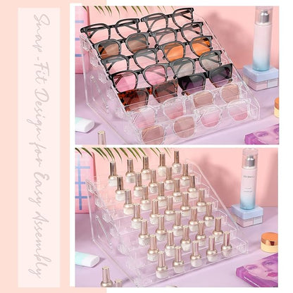 Jetec 1 Pcs 7 Tiers Style Acrylic Card Display Stand Sunglasses Organizer Nail Polish Holder Versatile Display for Trading Cards Greeting Card Stand Essential Oils Cosmetic Eyewear Rack