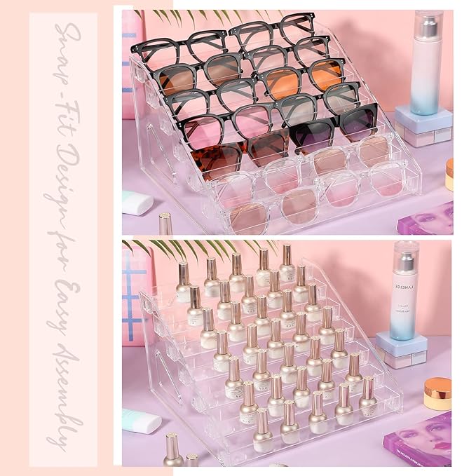Jetec 4 Pcs 7 Tiers Style Acrylic Card Display Stand Sunglasses Organizer Nail Polish Holder Versatile Display for Trading Cards Greeting Card Stand Essential Oils Cosmetic Eyewear Rack