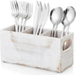 DRASTAR Wooden Silverware Caddy, Flatware Cutlery Holder, Silverware Organizer for Party, Kitchen Utensil Holder for Countertop, Retro White
