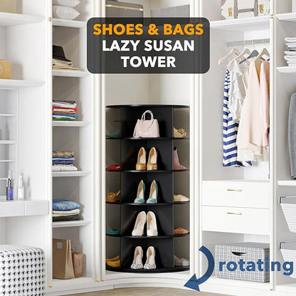 SpaceAid Black 5-Tier Spinning Rotating Shoe Rack Organizer, Shoe Display Tower Lazy Susan, Revolving Shoes Rack StorageOrganization, 360 Vertical Bags Holder Rotate Organizer
