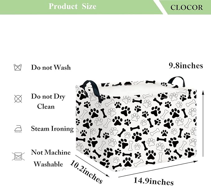 CLOCOR Rectangular Storage Basket,Collapsible Fabric Storage Container,Waterproof Toy Bin with Handles,Gift Basket(Paw)