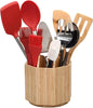 Bamboo Rotating Utensil Holder & Kitchen Organizer, Multiple Compartments, 8 Sections, store Forks, Serving Spoons, Knives, and other cooking tools with Removable Divider for Customized Storage