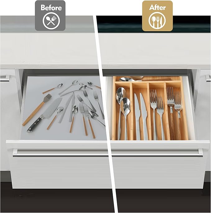 Upassion Bamboo Kitchen Drawer Organizer, 8.25 Inch Utensil Organizer Silverware Utensil Holder for Samll Drawer, Silverware Organizer for Cutlery Knives, Natural