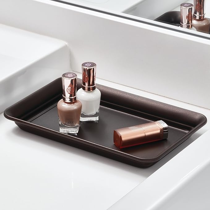 iDesign Decorative Countertop Vanity Tray Organizer for Bathroom, Bedroom, Closet, Entryway, Set of 2, 9.7" x 6.3" x 1", Bronze