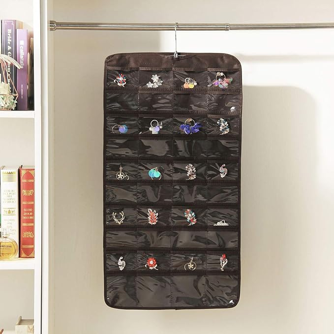 seven wolves Foldable Storage Hanging Jewelry Organizer Storage Bag Closet Storage for Earrings Necklace Bracelet Ring Brooches Display Pouch, Brown