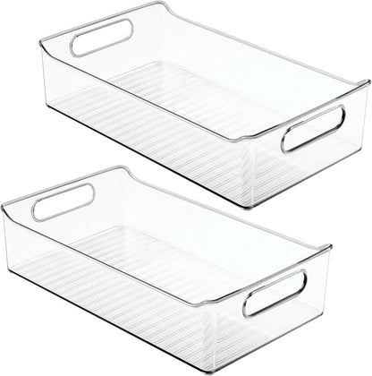 mDesign Plastic Kitchen or Pantry Storage Bins with Handles - Organization in Cabinet, Fridge or Freezer - Fruit Container for Refrigerator or Food Organizer for Pasta, Ligne Collection, 2 Pack, Clear