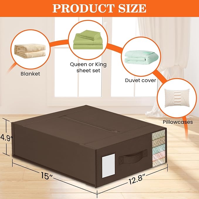WOWBOX Sheet Organizers and Storage,Closet Bed Sheet Organizer Under Bed Storage and Organization with Label Cards & Clear Window for Bedding Sheets,Duvet Covers,Blankets (10 Pack，Brown)