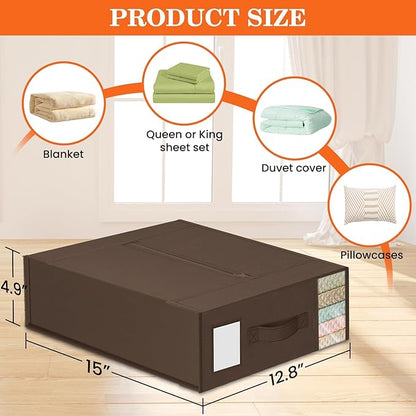 WOWBOX Sheet Organizers and Storage,Closet Bed Sheet Organizer Under Bed Storage and Organization with Label Cards & Clear Window for Bedding Sheets,Duvet Covers,Blankets (6 Pack，Brown)