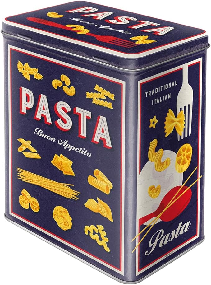Nostalgic-Art Retro storage tin box L, 101.4 oz, Pasta Variety – Gift idea for your home, large metal pasta can, vintage design