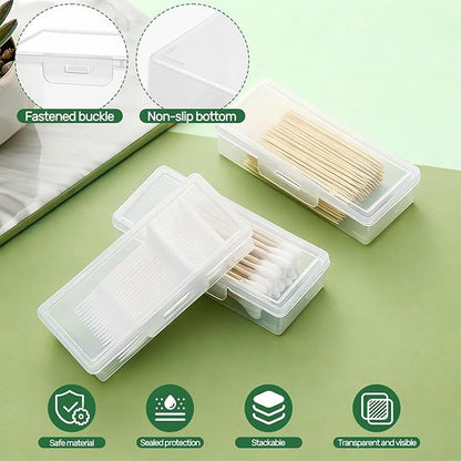 4 Pcs Cotton Swab Holder, Travel Portable Floss Pick Dispenser, Hair Tie Organizer, Small Plastic Box with Lid, 4.1 x 1.8 x 1