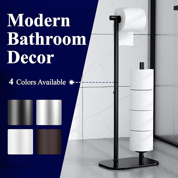 Kitsure Toilet Paper Holder Free Standing - Large Capacity Toilet Paper Holder for 4 Rolls, Rustproof Toilet Paper Stand with Non-Slip Stable Base, Black, Large