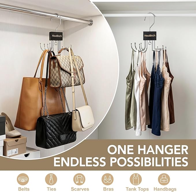 2 Pack Premium Tie and Belt Rack Hanger for Men for Closet Organizers and Storage Space Saving with 360° Rotating Hooks Anti-Slip Clips for Scarves,Hat,Baseball Caps,Tank Tops Bras (U-Shaped Hook)