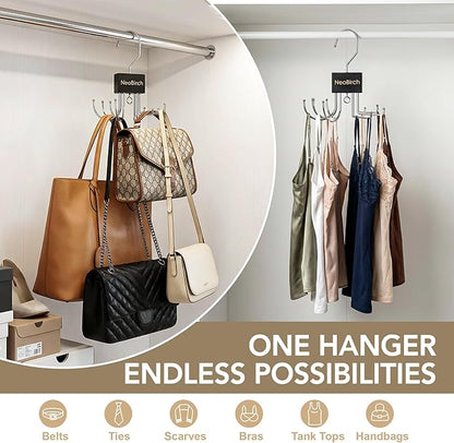 2 Pack Premium Tie and Belt Rack Hanger for Men for Closet Organizers and Storage Space Saving with 360° Rotating Hooks Anti-Slip Clips for Scarves,Hat,Baseball Caps,Tank Tops Bras (U-Shaped Hook)