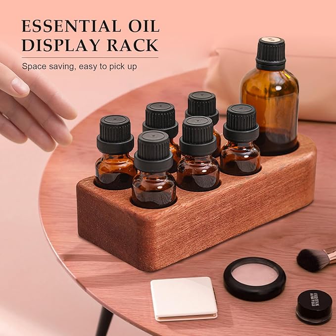 Wooden Essential Oil Holder with 7 Holes (4cmx6 & 6cmx1), Retro Desktop Display Rack for Bathroom Vanity Desk Organizer