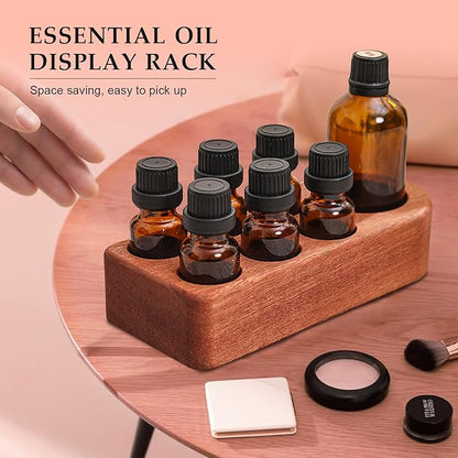 Wooden Essential Oil Holder with 7 Holes (4cmx6 & 6cmx1), Retro Desktop Display Rack for Bathroom Vanity Desk Organizer