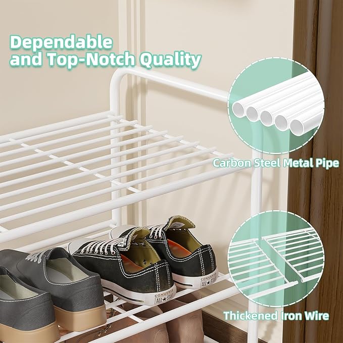 SUFAUY 2-Tier 33" Wide Shoe Rack, Closet Metal Wire, Stackable, White