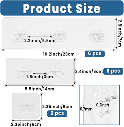 18 Pack Shower Caddy Adhesive Replacement, Shower Shelf Strong Adhesive Hooks, No Drilling, Transparent WaterProof Strips for Bathroom Shelves & Kitchen Racks