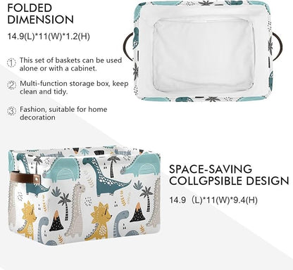 Dino Scandinavian Style Rectangle Storage Bin, 15 x 11 x 9.5 in, Collapsible Organizer Storage Basket for Home Décor