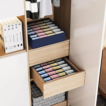 Joyoldelf Drawer Organizer - 2 Pack Underwear Holder, 24 Cells Collapsible Closet Organizer and Storage for Belts, Ties (Navy Blue)