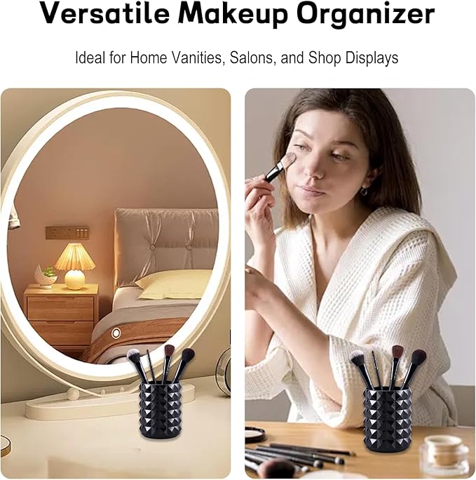 Acrylic Makeup Brush Holder, Black Pen Holder, Clear Cosmetics Brushes Cup Storage Solution, Round Hair Brush Organizer, Vanity Desk Decor