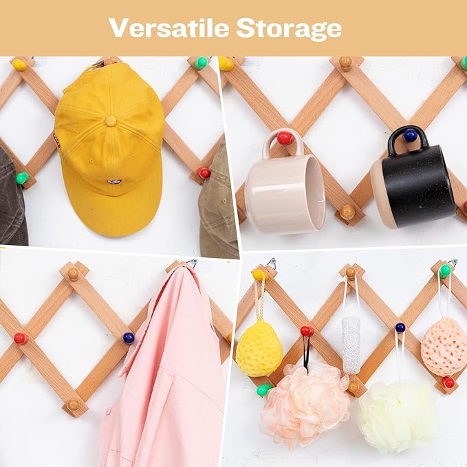 SCUNDA Expandable Hat Rack for Wall, Colorful Wall Hook for Coat/Mug/Baseball Cap, 2 Packs Hat Holder for Girls or Boys Room, Kids Room
