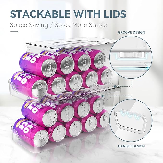 theaoo 6 Pack Clear Storage Bins with Lids Stackable AND Soda Can Dispenser for Refrigerator with Lids
