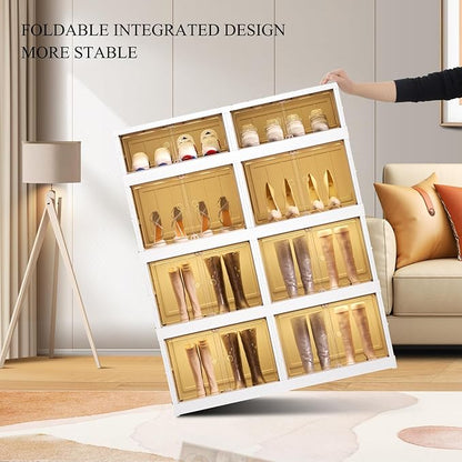 CIMLORD 4-Tier Foldable Shoe Rack Organizer for Closet 16Pairs Plastic Collapsible Shoes Storage Box Clear Shoe Boxes Stackable with Door Easy Assembly Shoe Cabinet Bins with Lids Large