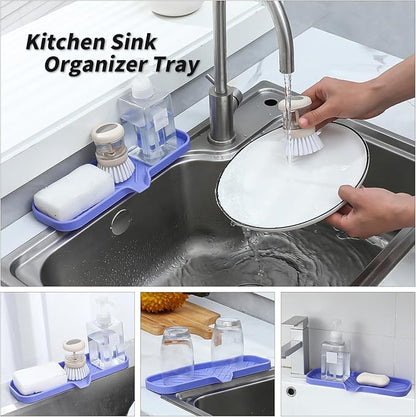 MicoYang Silicone Bathroom Soap Dishes with Drain Spout-Bathroom and Kitchen Sink Organizer,Sponge Holder,Dish Soap Tray,Perfect for Dispenser,Scrubber,Bottle on Sink or Counter-Light Purple 12"×4"