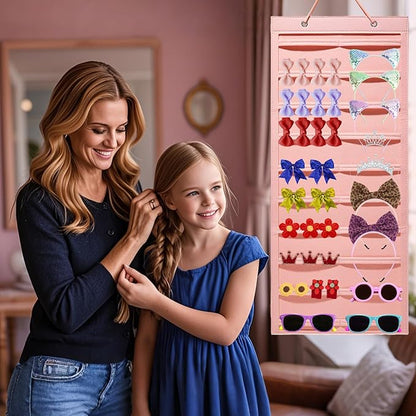 Hanging Hair Claw Clips Organizer, 31.4 x 12 inch Hair Clip Organizer for Women for Closet and Wall Option for Fashion Lovers and Home Organizers (Pink)
