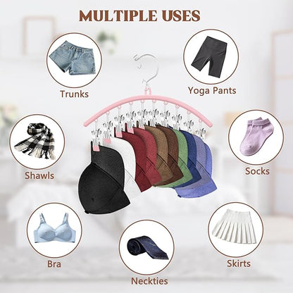 3 Pack Hat Hangers for Closet Display, Metal Hat Organizer for Baseball Caps with 30 Clips, Hats Rack Holder for Closet, Hats Storage for Baseball Caps Beanie Accessories Men Women, Pink
