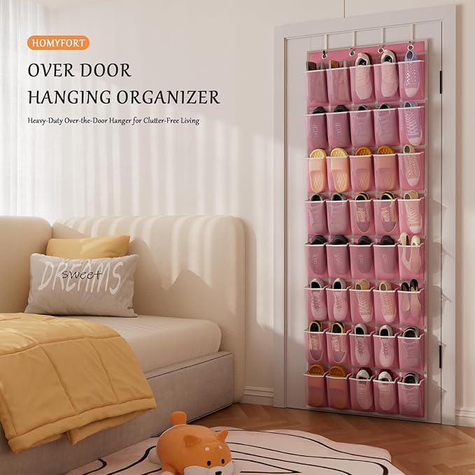homyfort Over the Door Shoe Organizer, 40 Large Breathable Mesh Pocket,Space Saving Hanging Shoe Rack,Shoe Storage Holder for Entryway Bedroom Closet