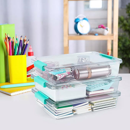 Jeffbaubl 2 Pack 6 Qt Plastic Storage Bins with Lids, Clear Art Supply Storage Organizer, Arts Crafts Organizing Containers, Stackable Plastic Bins Art Containers for Home Office Supplies