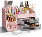 Makeup Organizer with Drawers for Vanity Bathroom Counter Organizers and Storage, Large Skincare Organizer with Brush Toothbrush Holder for Perfume, Nail Polish, Dresser, Office Supplies, Pink
