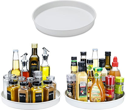 Amolliar Lazy Susan Turntable Organizer, Tray for Household Purpose, Rotating Metal Spice Spinner Rack for Cabinet, Kitchen, Fridge, Pantry Organization Storage, Under Sink Organizer, White 10" 3 Pack