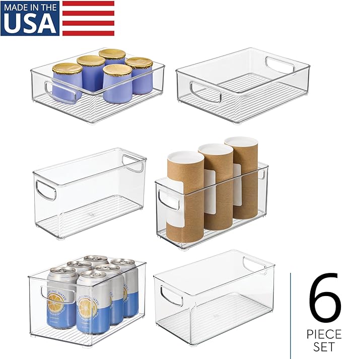 iDesign Stackable Pantry Bins, 2 Small, 2 Medium, and 2 Large Bins, 6 Pack, Clear, Made in USA