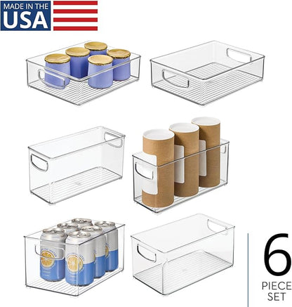 iDesign Stackable Pantry Bins, 2 Small, 2 Medium, and 2 Large Bins, 6 Pack, Clear, Made in USA