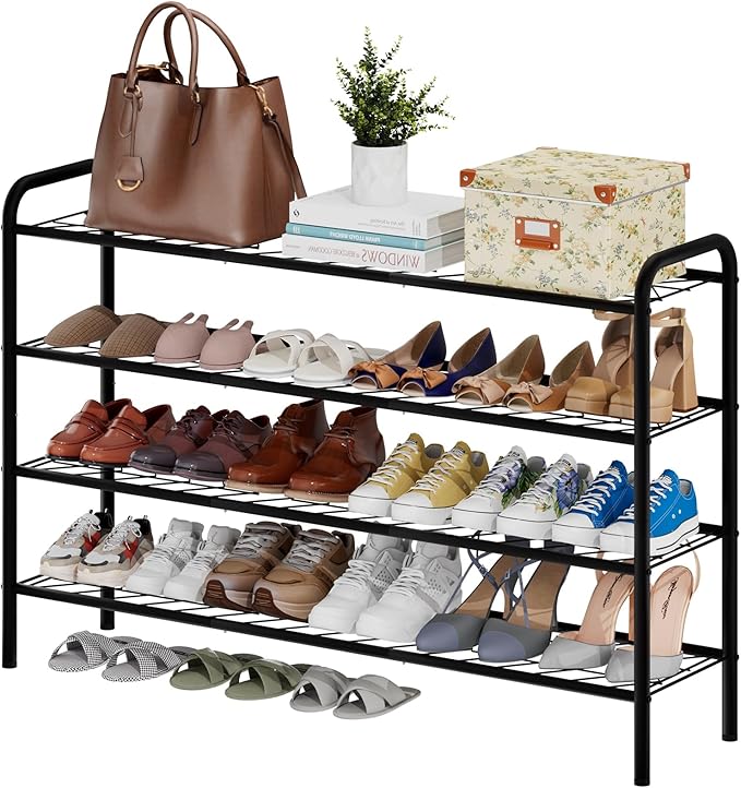 viewcare Long Shoe Rack for Closet, 4-Tier Extra Long Shoe Rack for Entryway & Garage, Black Shoe Organizer Holds 20-23 Pairs, Sturdy Metal Construction