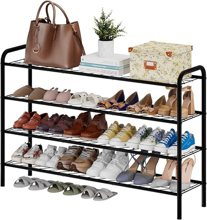 viewcare Long Shoe Rack for Closet, 4-Tier Extra Long Shoe Rack for Entryway & Garage, Black Shoe Organizer Holds 20-23 Pairs, Sturdy Metal Construction