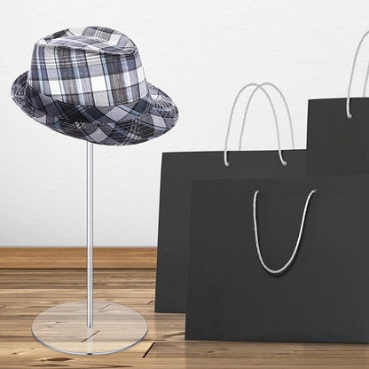 Dimeho 6 PCS Acrylic Hat Stand 12" Clear Wig Display Rack Baseball Cap Holder Acrylic Risers With Round Barbell Pedestal for Display Tabletop Watch Jewelry Multiple Hats