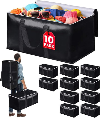 StoreHappily Heavy-Duty & Extra Capacity Moving Bags with Backpack Straps, Storage Totes with Double Zipper & Strong Handles, Packing Bags Alternative to Moving Boxes, Moving Supplies (10 Pack, Black)
