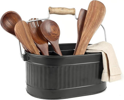 Alpha Living Home 4-Compartment Flatware Caddy - Metal Cutlery Holder Silverware & Condiment Organizer, Perfect for Kitchen, Dining, and Picnics (Black)