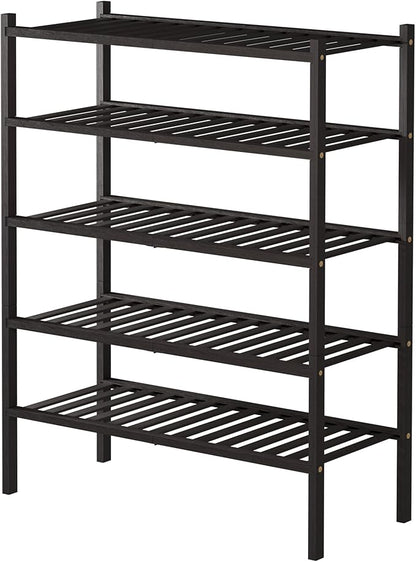 ROMGUAR CRAFT 5 Tier Bamboo Shoe Rack for Closet Free Standing Wood Shoe Shelf for Entryway Small Space Stackable 27"x11"x33" (Brown)
